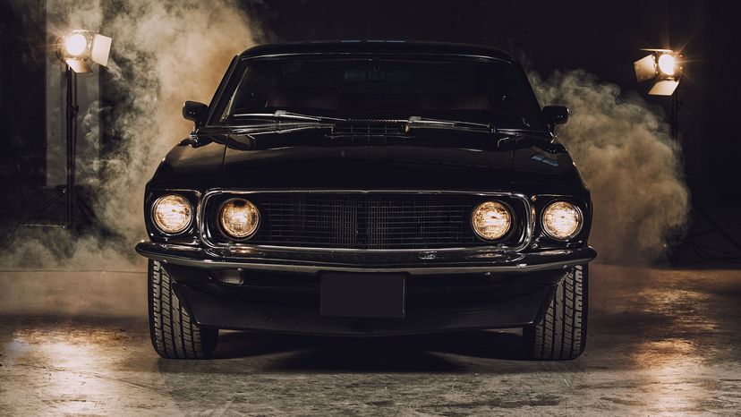 A classic black Mustang. 