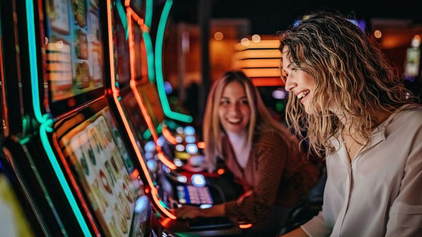 Two ladies at the arcade. 