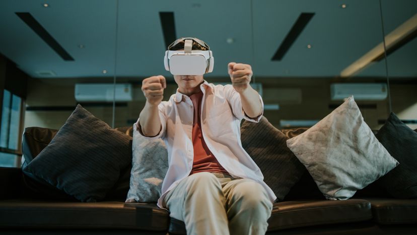 A man wearing a virtual reality headset. 
