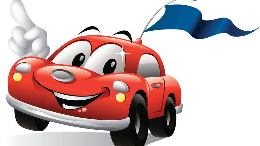 A cartoon illustration of a red car. 