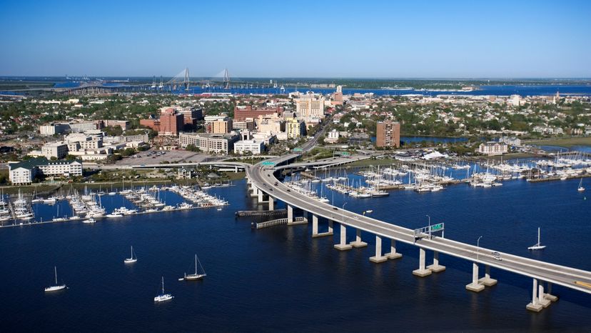 An aerial view of Charleston city. 