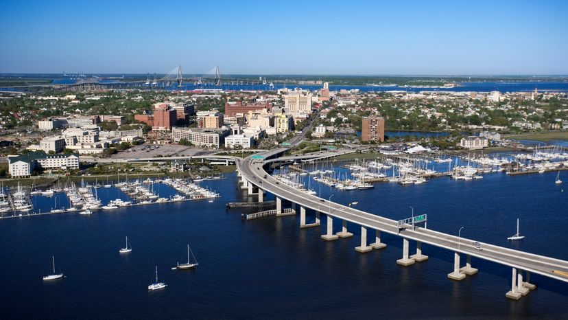 An aerial view of Charleston city.