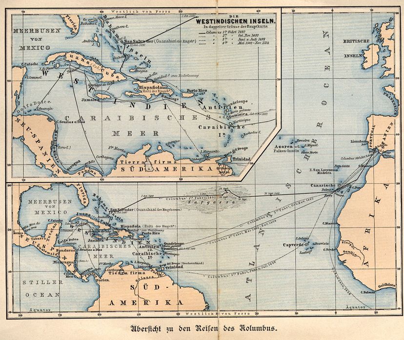 map of Columbus' voyages
