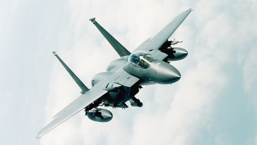An F15 aircraft in the air. 