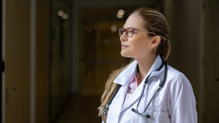 A portrait picture of a female doctor working in a hospital. 