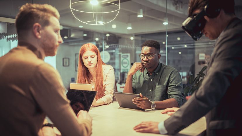 A team of game developers having a meeting. 