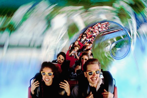 Group of men and women smiling and having fun.