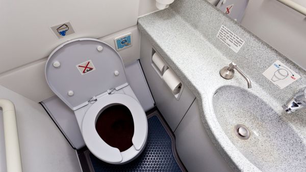 Cabin lavatory/toilet in modern airplane.