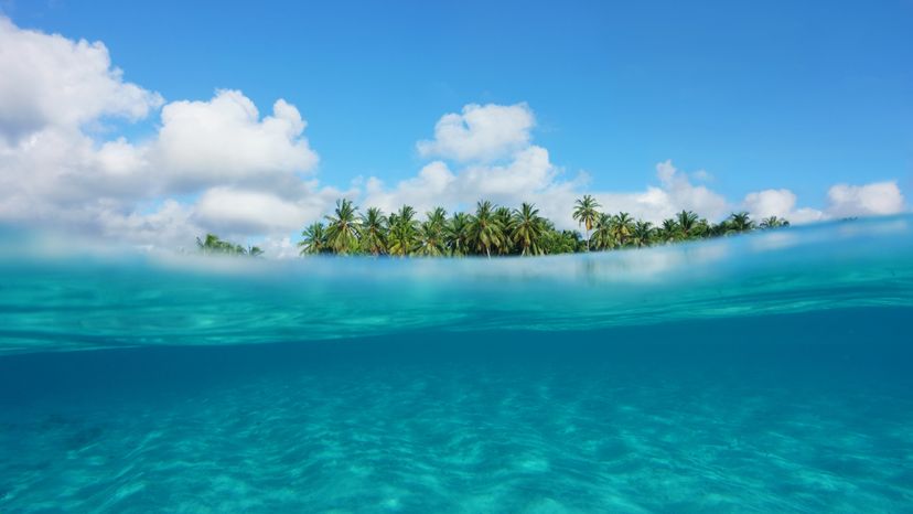 An image if an island in the middle of a sea. 