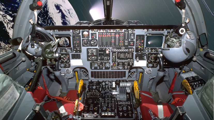 The front of a spaceship, showing the control panel. 