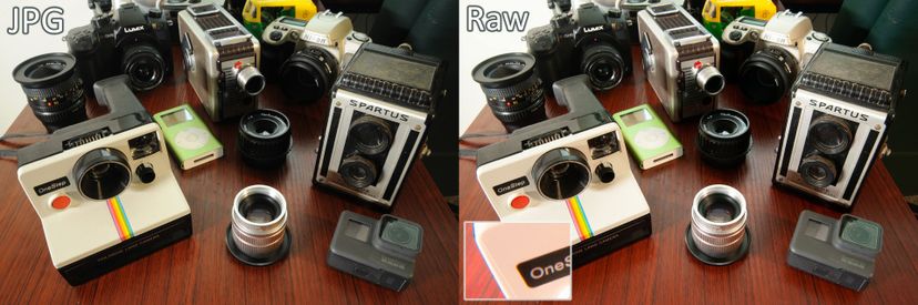 JPEG (left) versus raw photo file. 