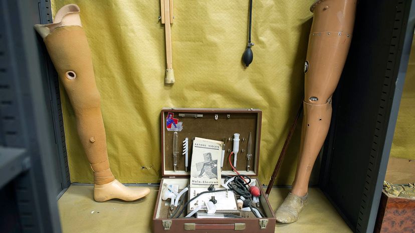 Prosthetic legs and medical equipment at Parisian lost and found center