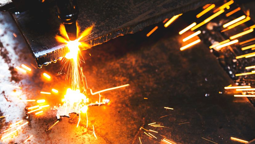 A plasma cutter in action. 