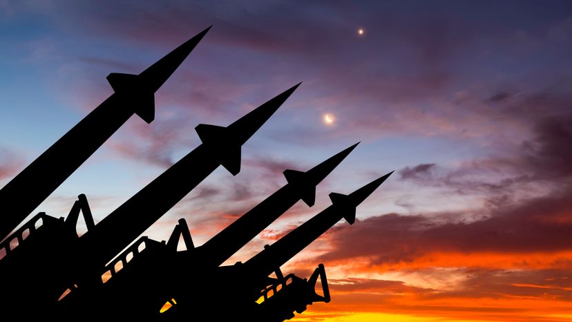 Air defense missiles facing the sky. 