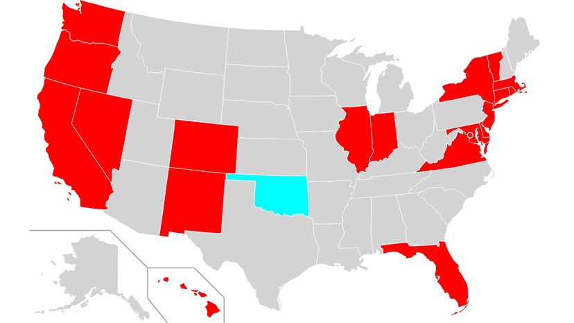 Map of U.S. states with red flag laws