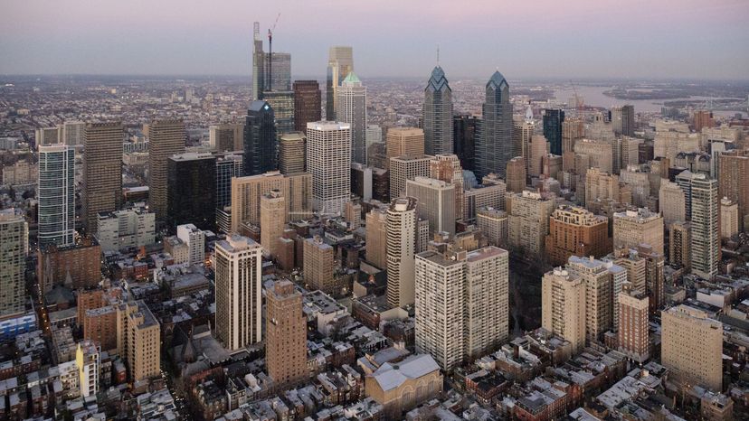 An aerial view of downtown Philadelphia. 