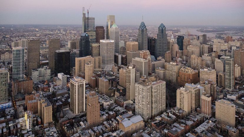 An aerial view of downtown Philadelphia.