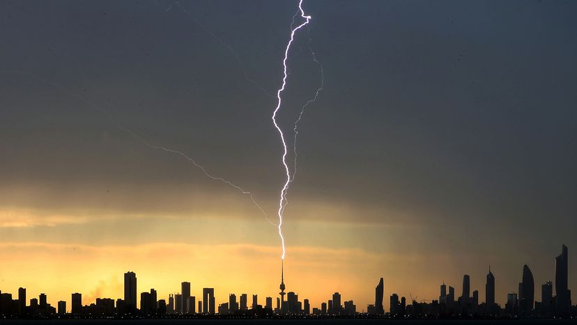 Lightning strikes the liberation tower in Kuwait City