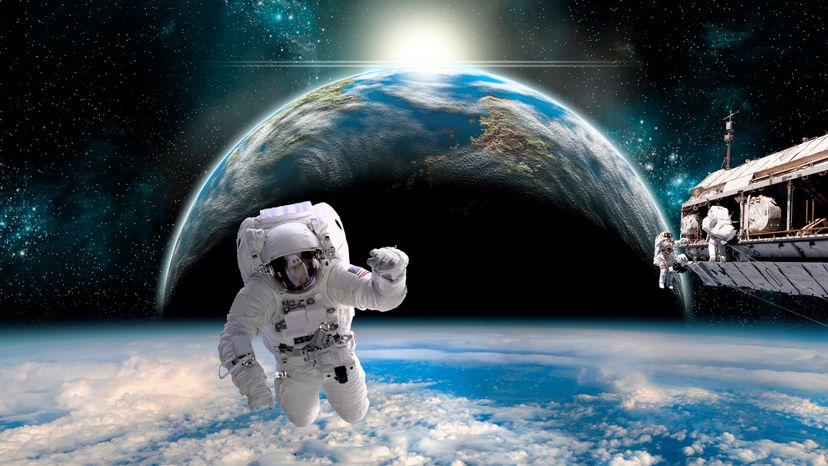 An astronaut performing a space walk. 