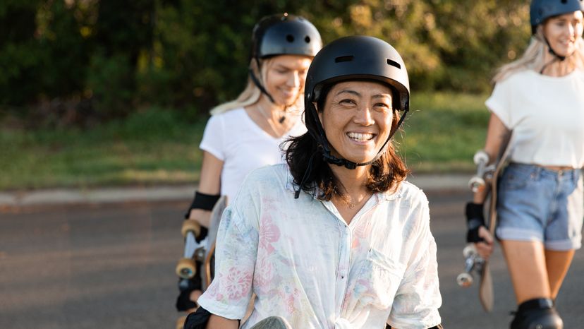 A group of women skating. 