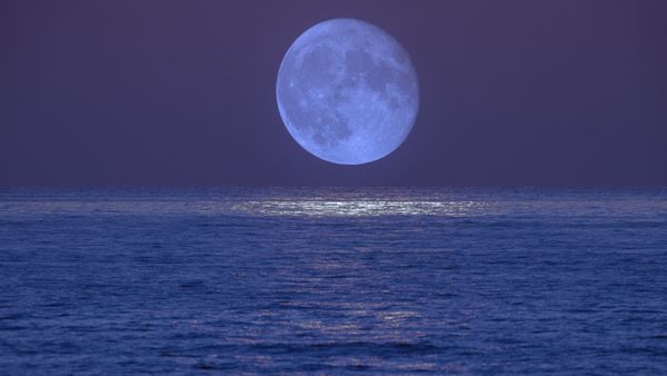 An image of the moon over the ocean. 