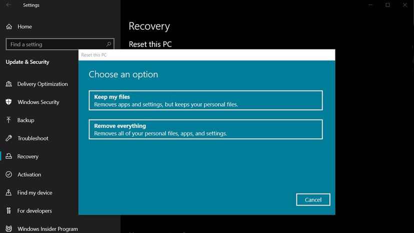 Windows 10 factory reset screenshot