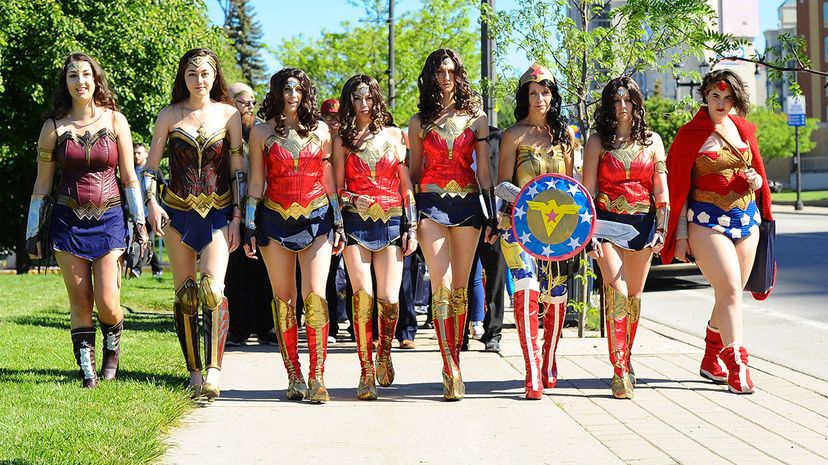 Fans of Wonder Woman celebrate the movie's release at Niagara Falls Comic Con on June 2, 2017. GP Images/Getty Images