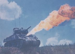 The M-4E4 flamethrower tank -- the flamethrower was a retrofit kit that replaced the hull machine gun.