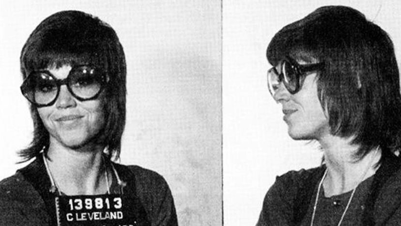 Mug shots of American actress and activist Jane Fonda, following her arrest in Cleveland for kicking a local police officer, USA, 3rd November 1970. The charge was later dismissed. (Photo by Kypros/Getty Images)