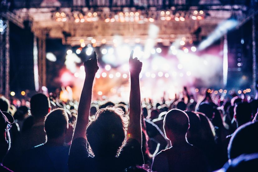 Concert crowd and concert stage.