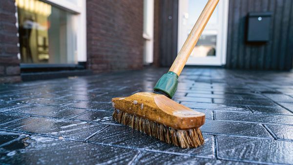 scrubbing tile floor