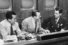Newscasters Edward R. Murrow, Walter Cronkite and Lowell Thomas in the 1950s.