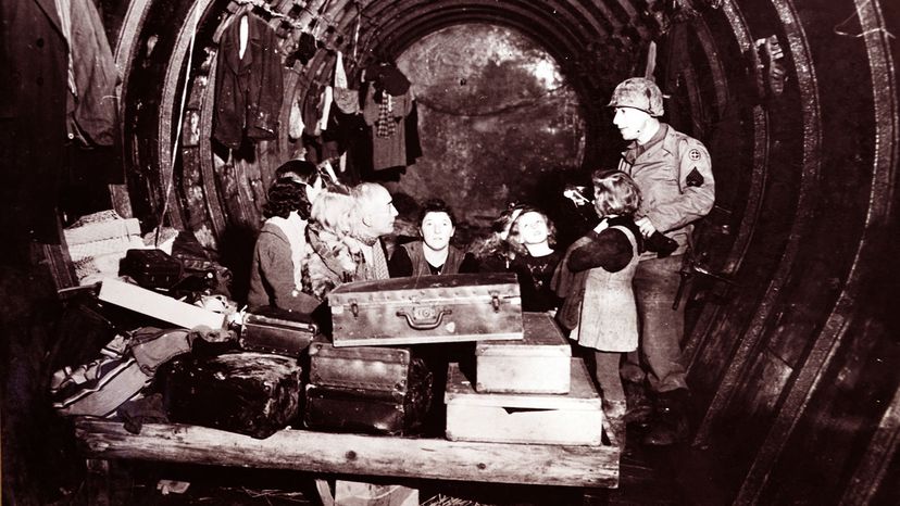 French civilians refugees live inside the tunnels