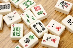 Close-up of mahjong tiles