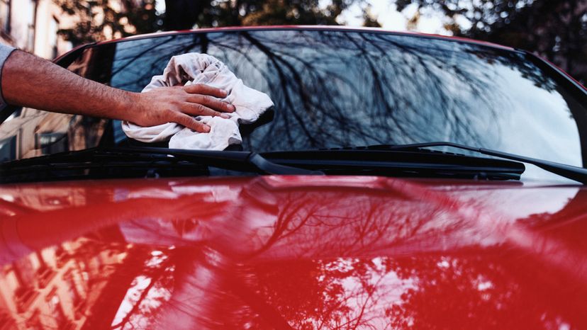 Cleaning a red car