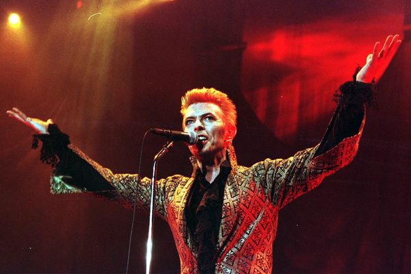 David Bowie performs live on stage at Earls Court Arena on May 12, 1973.