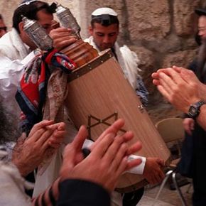 A bar mitzvah at the Western Wall in Jerusalem, April 1997