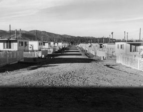 Simple housing for the workers involved in the Manhattan Project at Los Alamos, N.M.