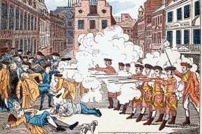 Paul Revere's famous engraving of the Boston Massacre shows the British soldiers shooting defenseless men, though there was violence on both sides. Crispus Attucks, the man lying closest to the soldiers was black but was depicted as white.