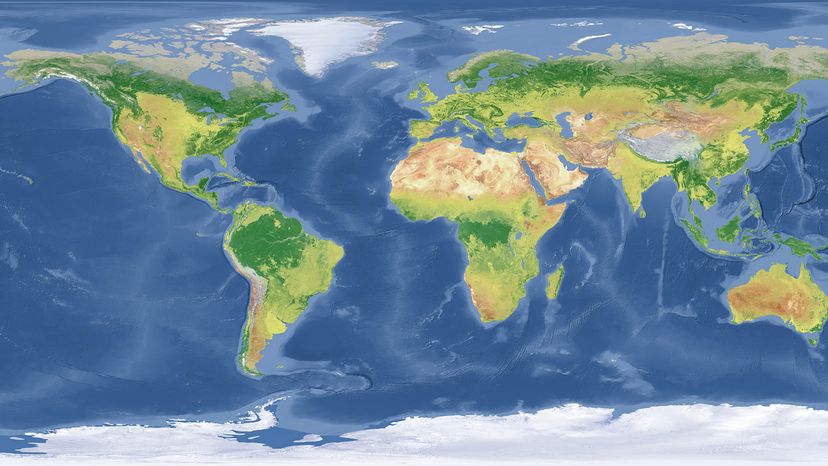 Este mapa físico del mundo muestra su terreno.  xingmin07/imágenes falsas