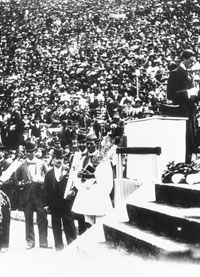 Spiridon Louis receives his gold medal after winning the marathon at the first modern Olympic Games in 1896.