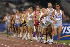 Ryan Shay (#8) leads the pack in the 10,000 meter run during the U.S. Olympic team track