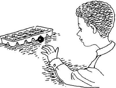 Illustration of a boy playing a marble toss game