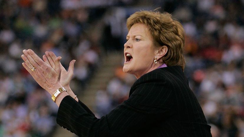 Legendary University of Tennessee head coach Pat Summitt urges on her team while they play Michigan State during the semifinal game of the NCAA Women's Final Four tournament in Indianapolis in 2005. John Gress/Icon SMI/Icon Sport Media via Getty Images