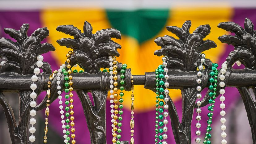 beads on a balcony in New Orleans