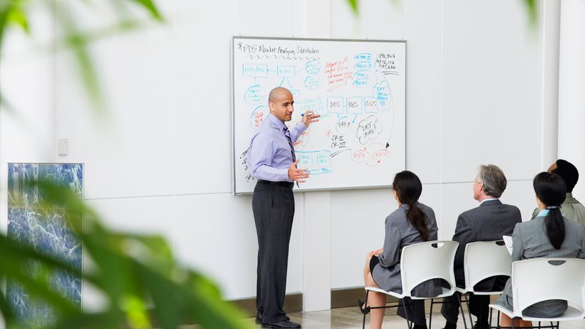 Man explaining marketing plan for company