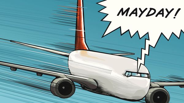 cartoon of plane calling mayday