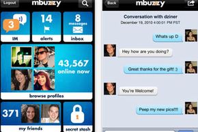 The sample screens Mbuzzy uses to tout its iPhone app