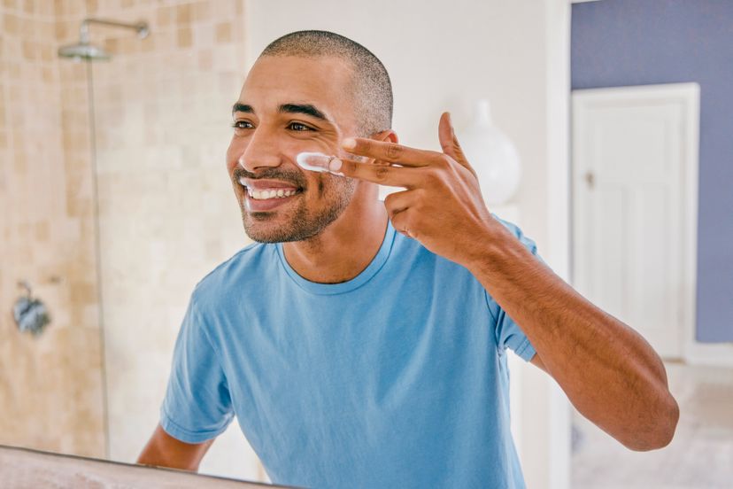 Men doing skin care