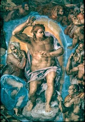 The powerful Christ of Michelangelo's Last Judgment (fresco 48 x 44 feet) can be seen in the Sistine Chapel, Vatican.